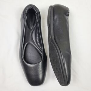 Antonio Melani Weslee Solid Black Leather Square Toe Ballet Flats